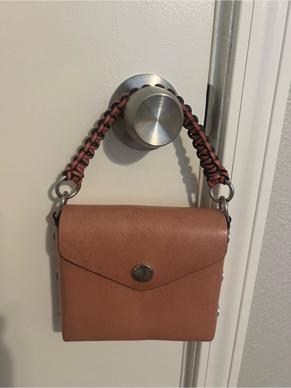 Rag & Bone Leather Mini Bag Pink Crossbody Purse Woven Top Handle Designer